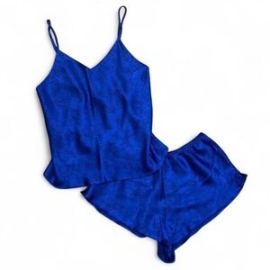 Victoria's Secret Blue Satin Floral Pajama Set Cami & Shorts Size XS Sleepwear